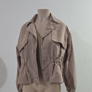 Neutral Beige Drawstring Waist Jacket - Women